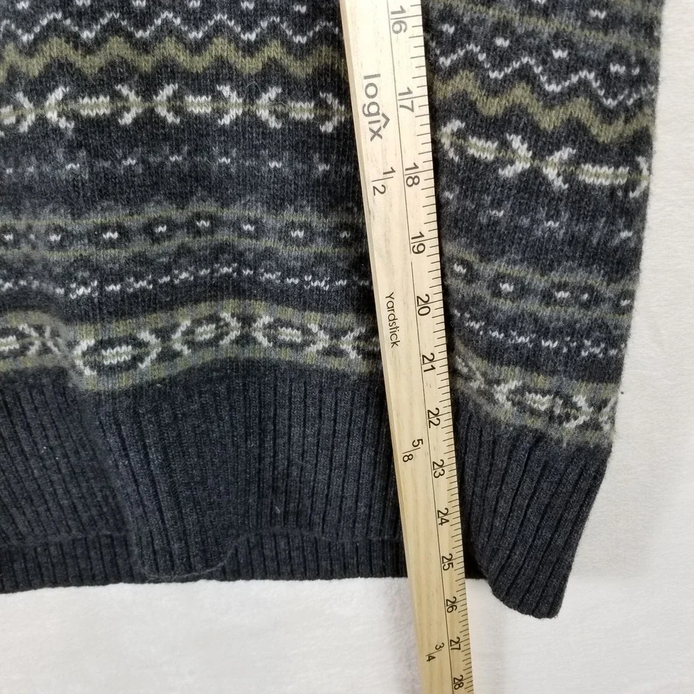 Banana Republic Mens Merino Wool Fair Isle Shawl Collar Sweater Gray Olive Small
